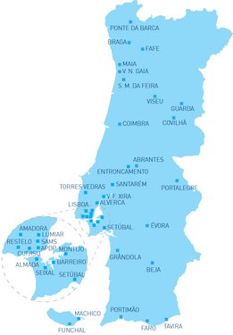 Portekiz’deki tüm NephroCare diyaliz merkezlerinin haritası